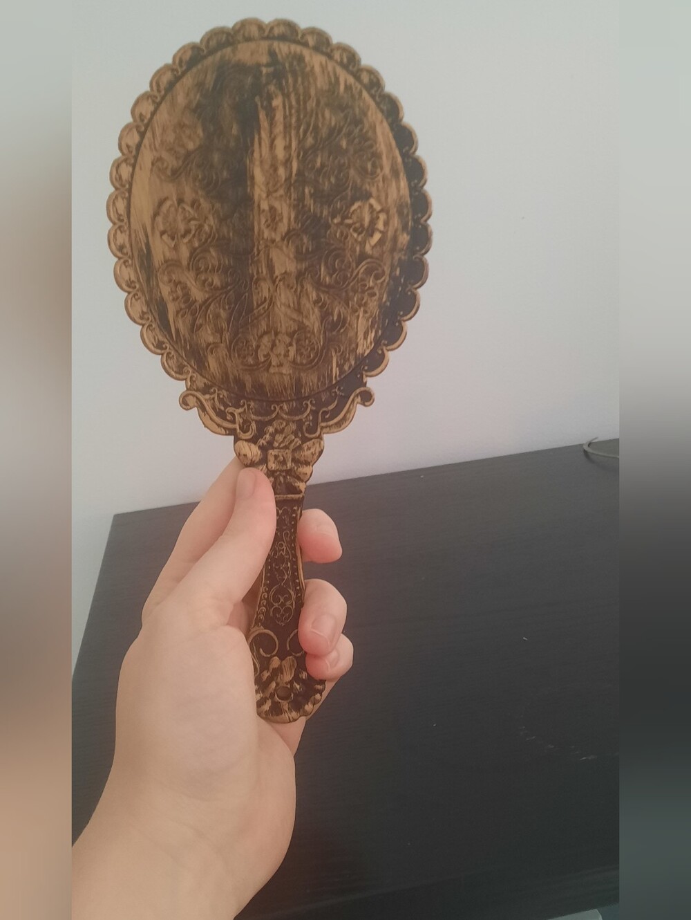 Ornate Handheld Decorative Mirror in Antique Gold
